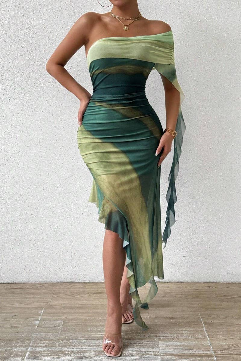 CWDSD7569_SUMMER SEXY PLEATED TUBE TOP SLIT SLIM DRESS