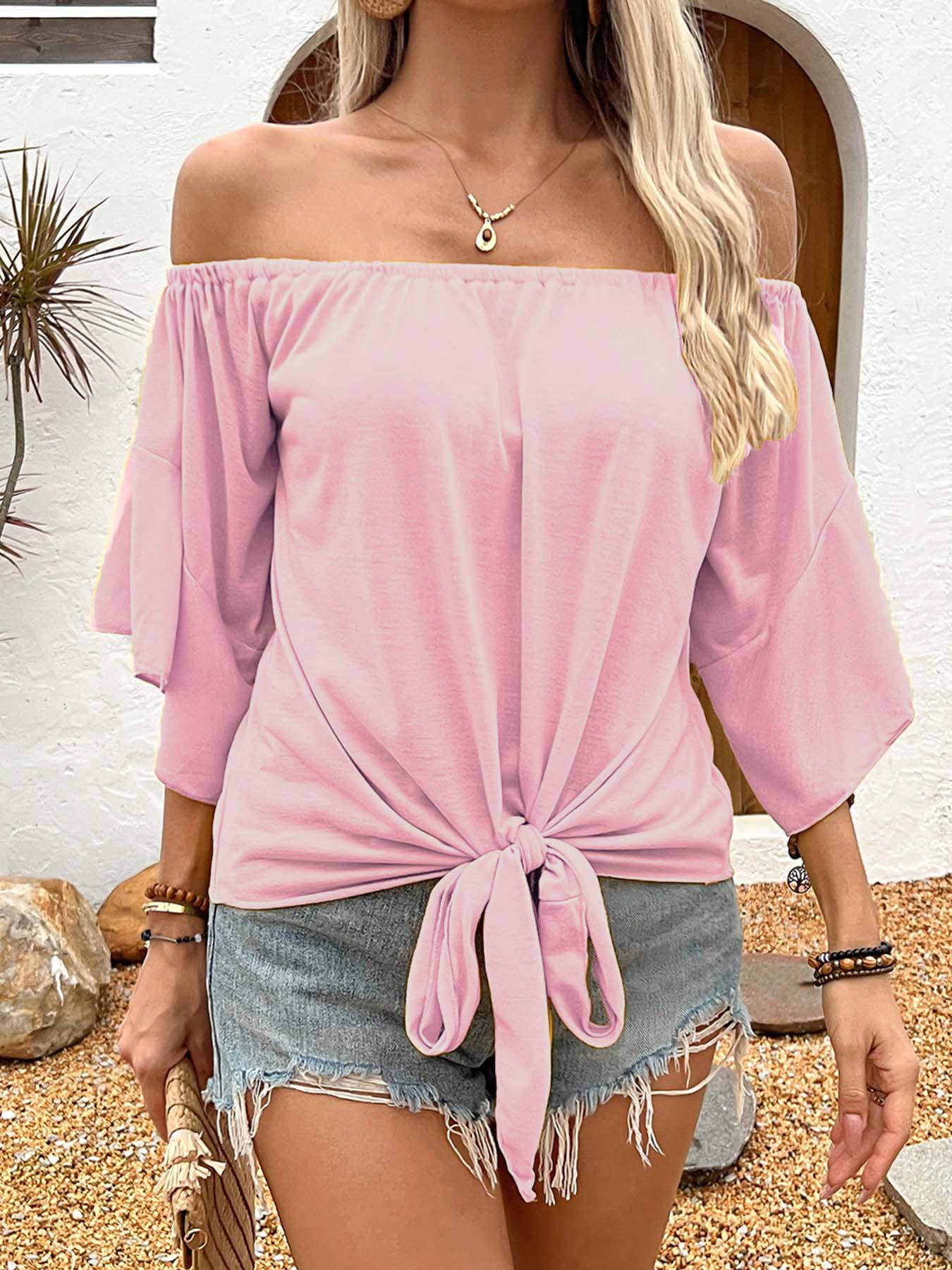 Solid-color one-shoulder casual T-shirt