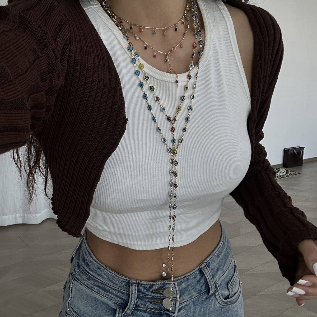 FASHIONABLE COLORFUL CRYSTAL Y-SHAPED NECKLACE