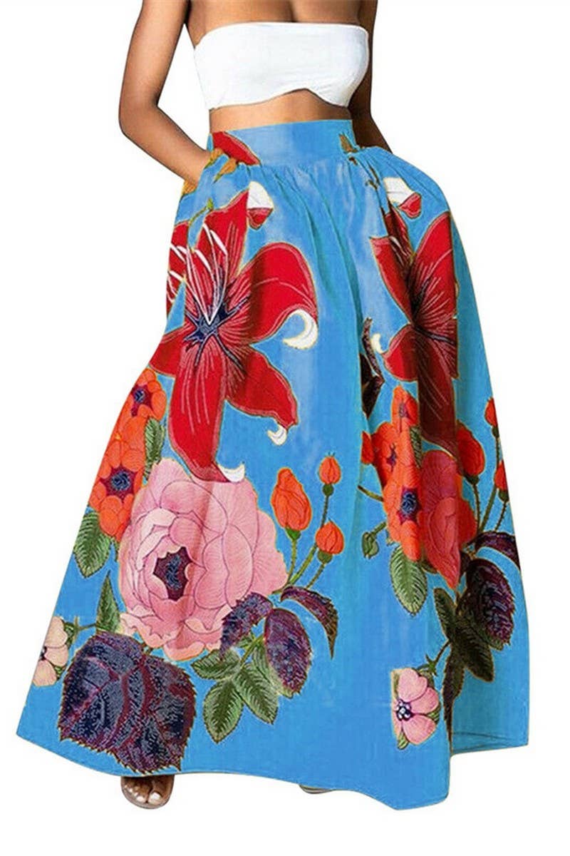 CWBLS0663_LOOSE HIGH WAIST HOLIDAY FLARED POCKET SKIRT