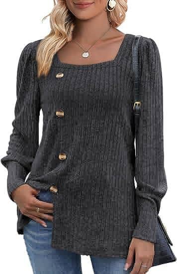 SQUARE BUTTON-DOWN COLLAR AND PUFFED SLEEVES TOP