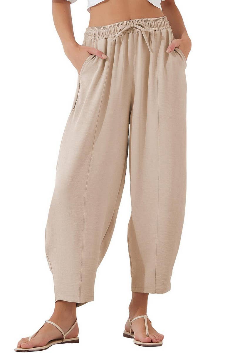 CWBLP01036_HIGH WAIST DRAWSTRING POCKET CROPPED PANTS