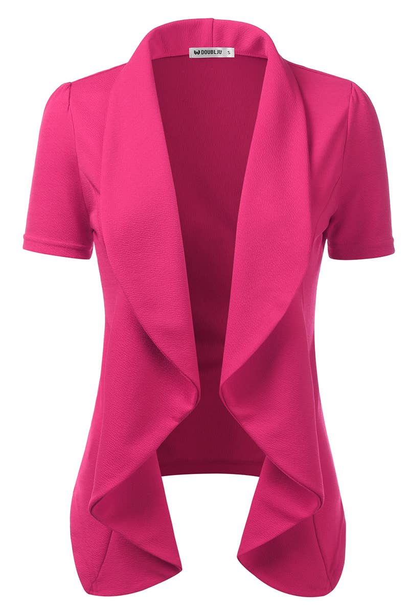 CWOBL095_Short Sleeve Open Front Draped Ruffles Blouses