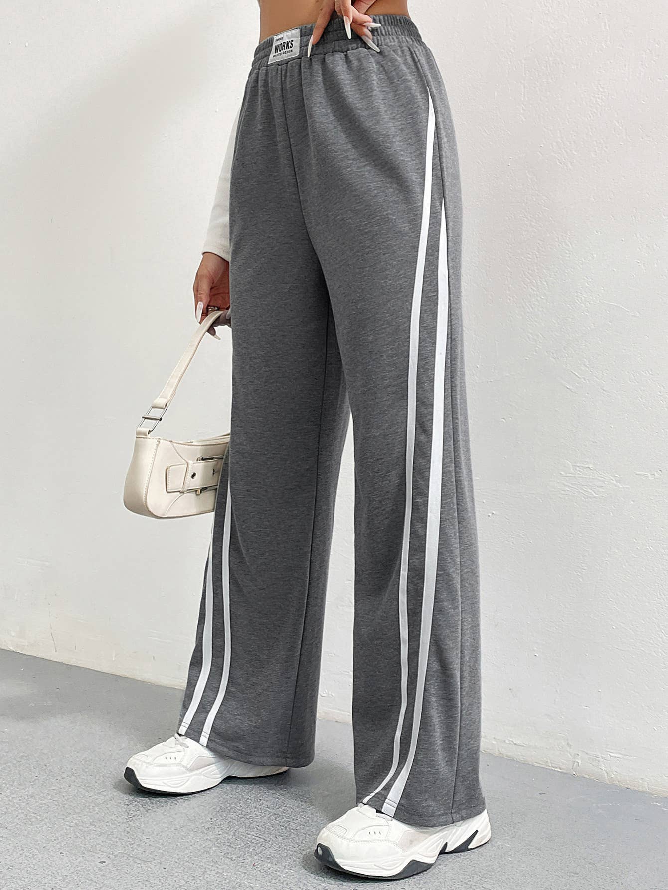 HIGH WAIST BAGGY STRAIGHT STRIPE PATCHWORK PANTS