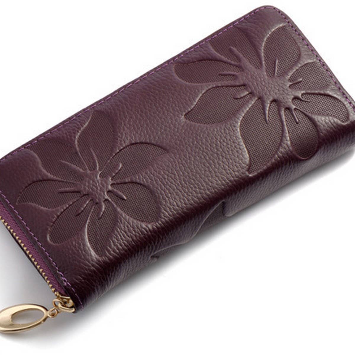 Embossed Leather Long Wallet for Women_CUAB00363