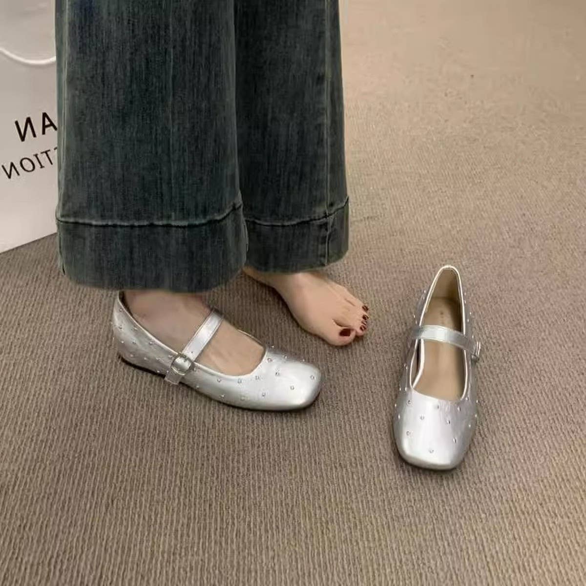 Red Studded Mary Janes with Hidden Wedge_CWSHF0133