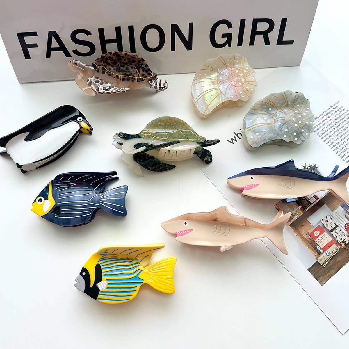 Ocean Claw Clip ??Shell, Shark, Turtle & Penguin_CWAHA5706