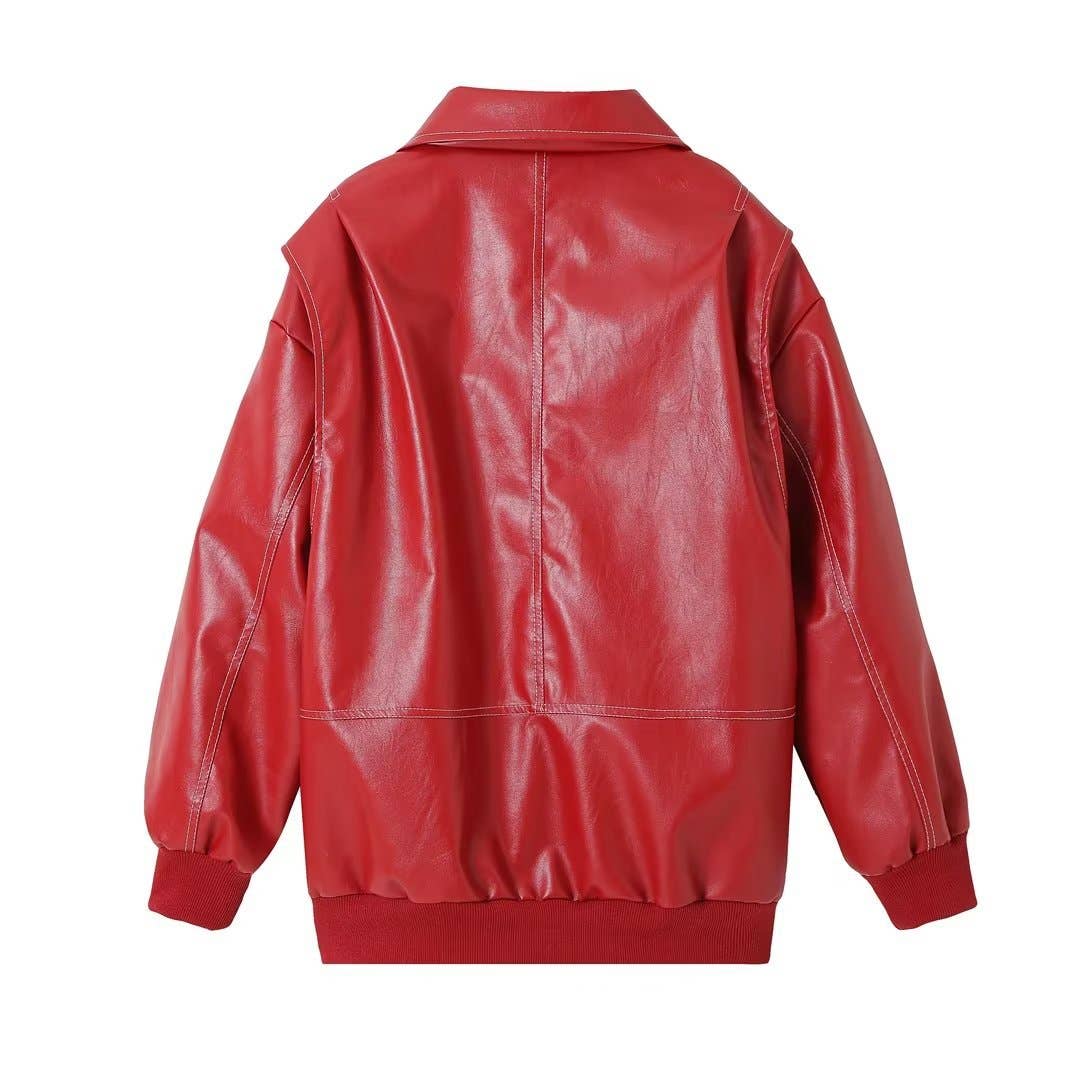 Fashionable and versatile solid-color PU jacket