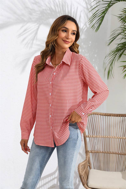 LAPEL PLAID RELAXED LONG-SLEEVED SHIRT
