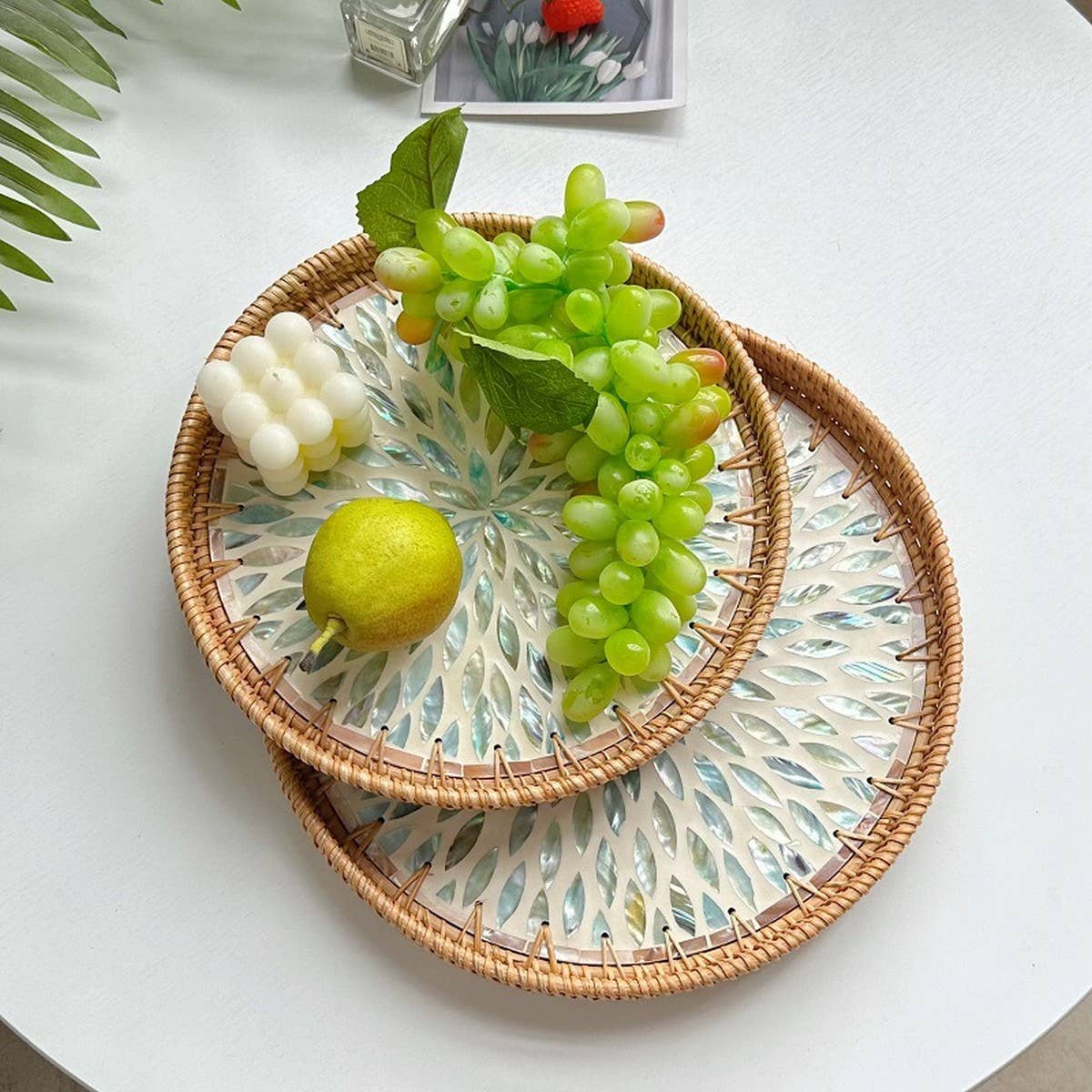 RATTAN WATER SHELL ROUND PLATE 2-PIECE SET_CWMM4494