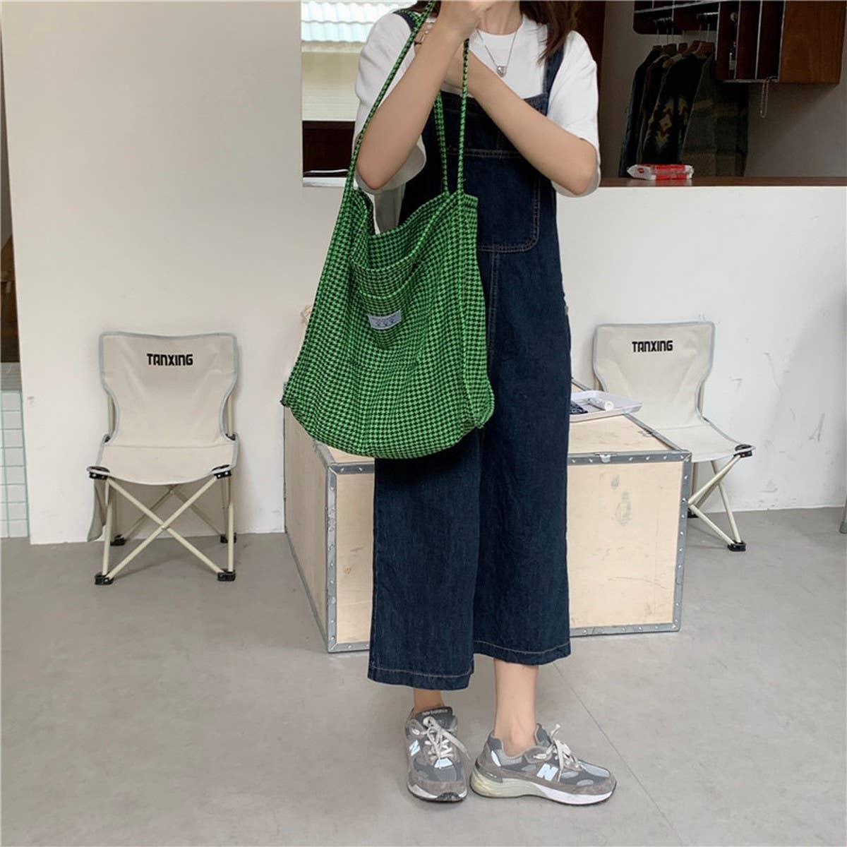 CWAB3906_HOUNDSTOOTH CANVAS SHOULDER TOTE BAG