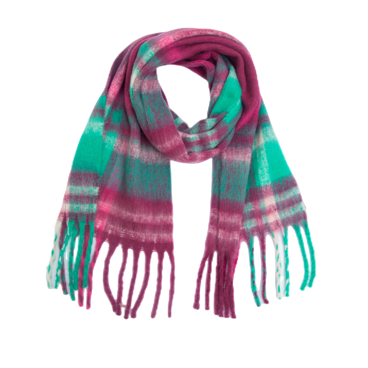 PLAID PATTERN FRINGE TRIM WINTER SCARF_CWASC2691