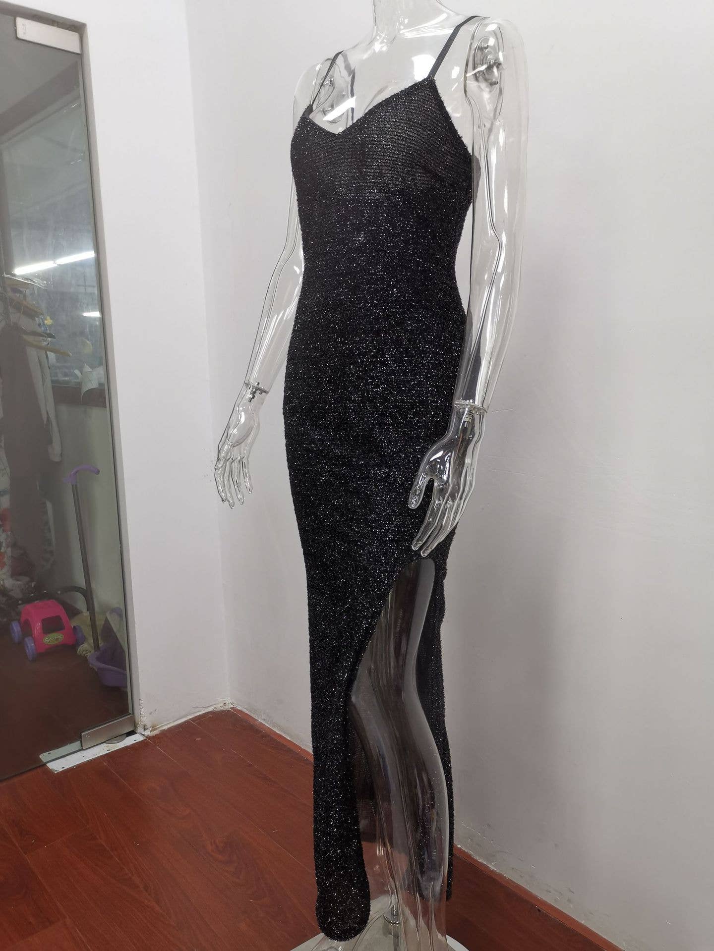 Sexy slit high-waisted halter V-neck dress