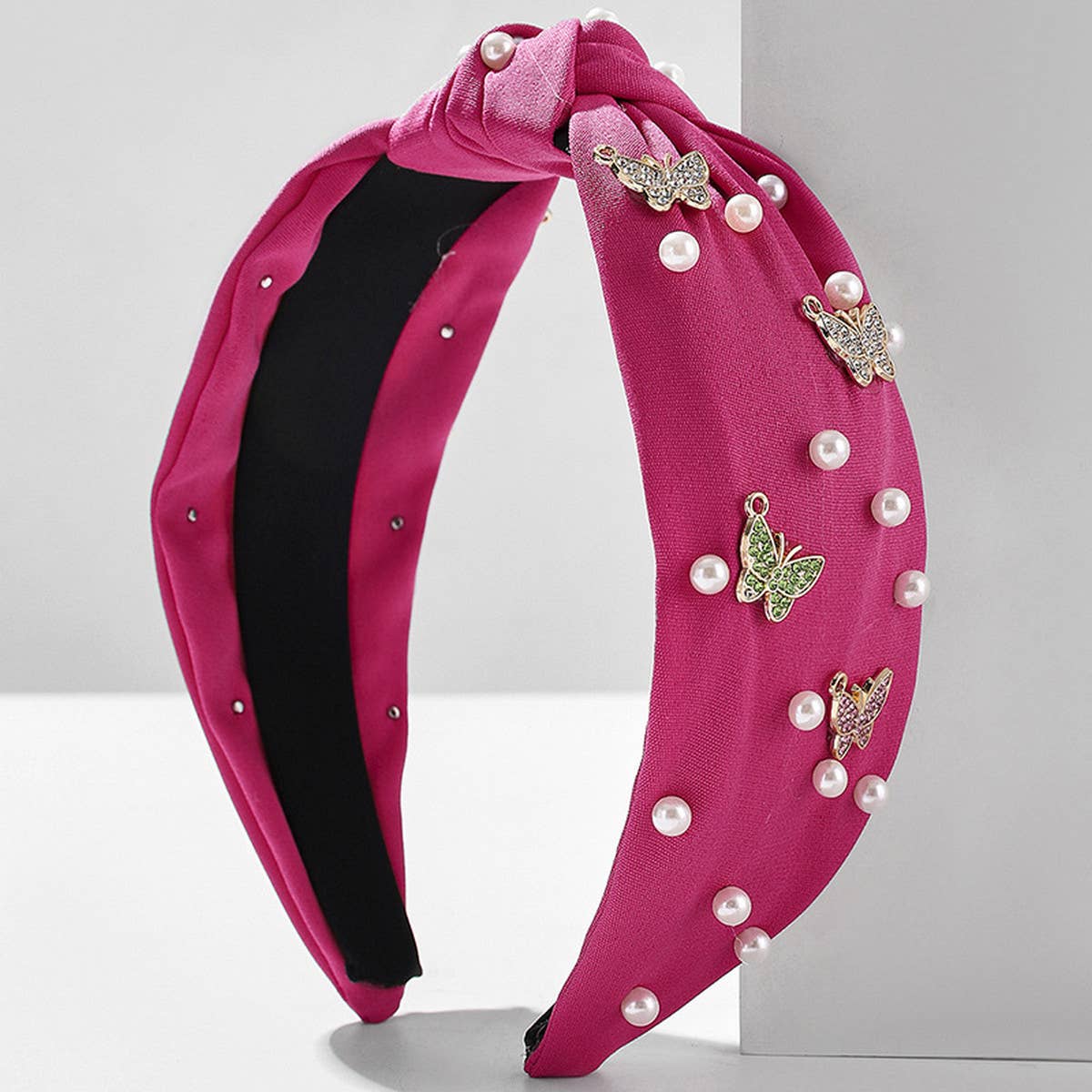 SOLID COLOR BUTTERFLY PEARL WIDE BRIM HEADBAND_CWAHA2605