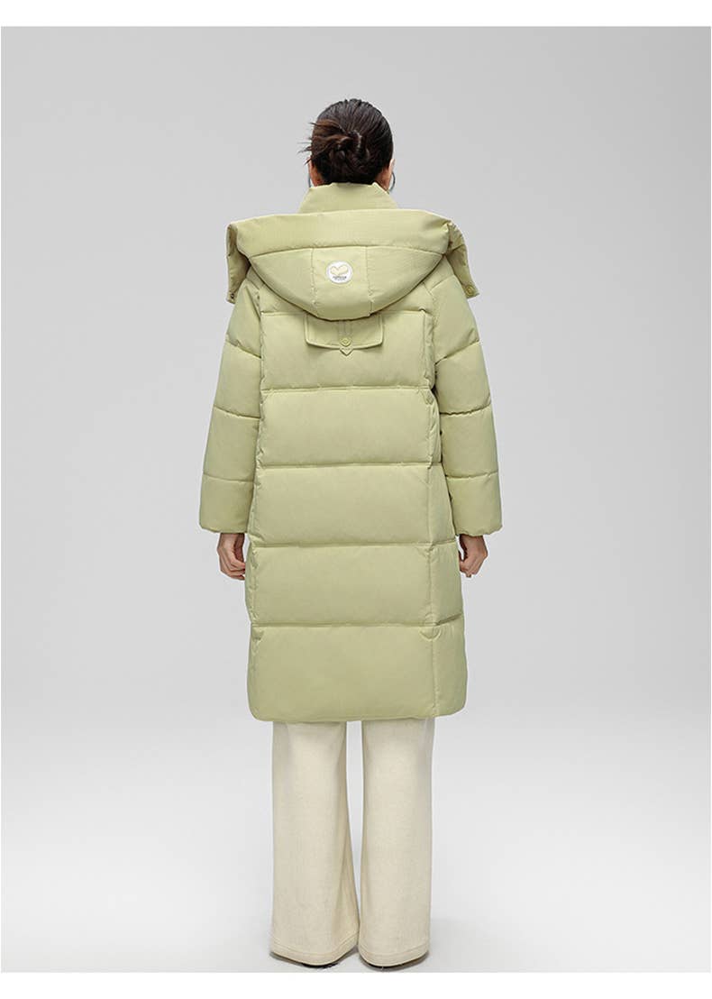 Fashionable knee-length thickened hooded jacket