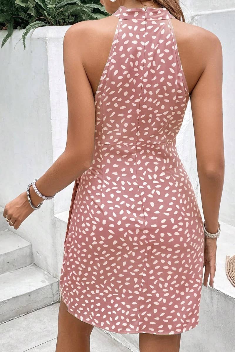 CWDSD4863_SUMMER HALTER SLEEVELESS FLORAL DRESS SHORT