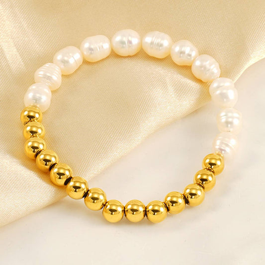TITANIUM STEEL 18K BAROQUE SHAPED PEARL BRACELET