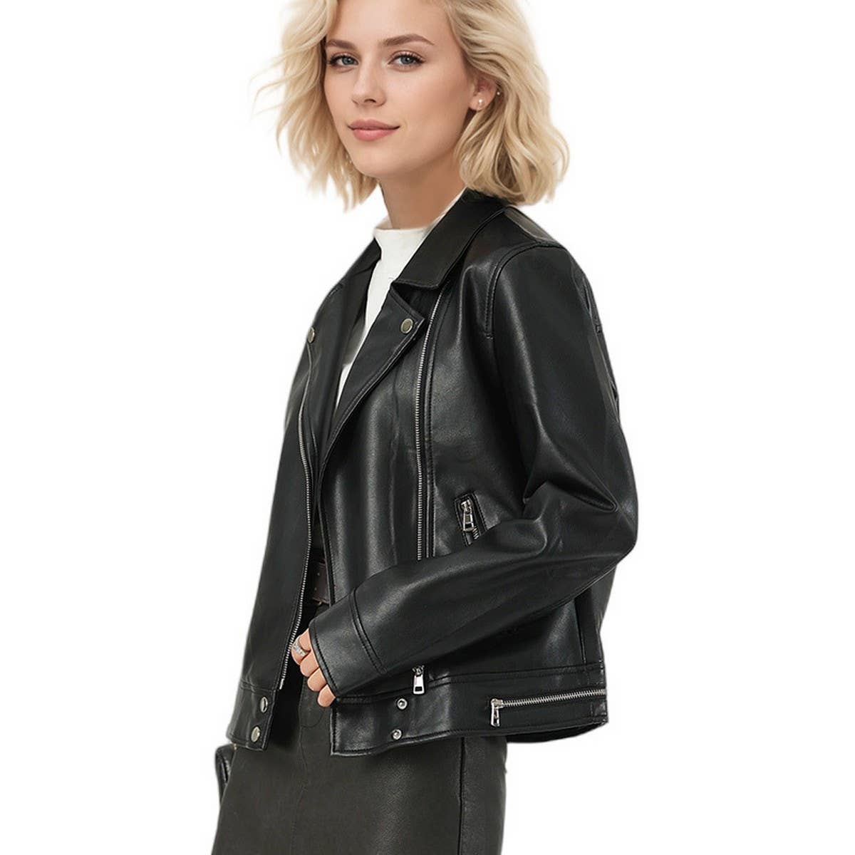 Cropped PU Moto Jacket?Fall Biker Style for Women