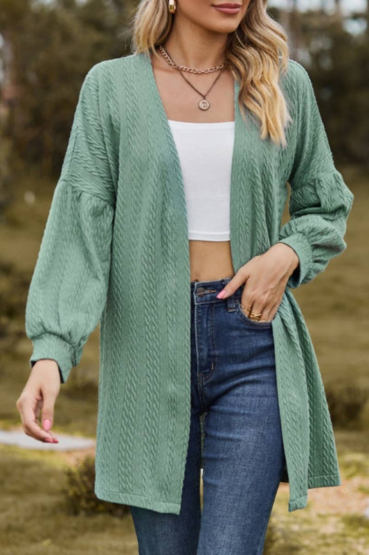 CWOCAL2082_BUTTON-FREE SOLID COLOR LONG SLEEVE CARDIGAN