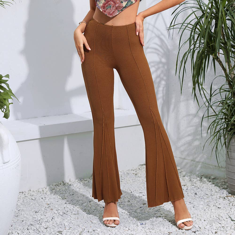SOLID COLOR SEXY RAYON PANTS CASUAL BELL BOTTOMS