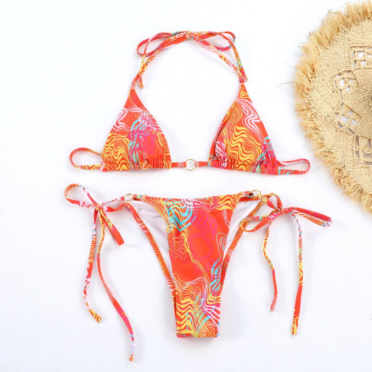 Sexy Printed Bikini Set-Backless Tie Side Swimsuit