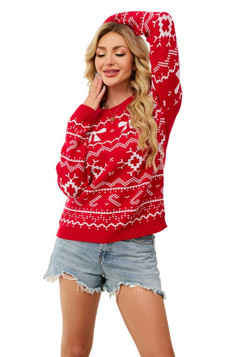 CWOSWL07537_SNOWFLAKE CHRISTMAS PULLOVER KNITTED SWEATER