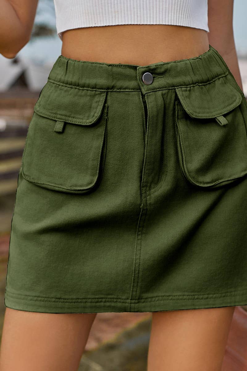 CWJSK00233_WASHED ELASTIC WAIST DENIM MINI SKIRT