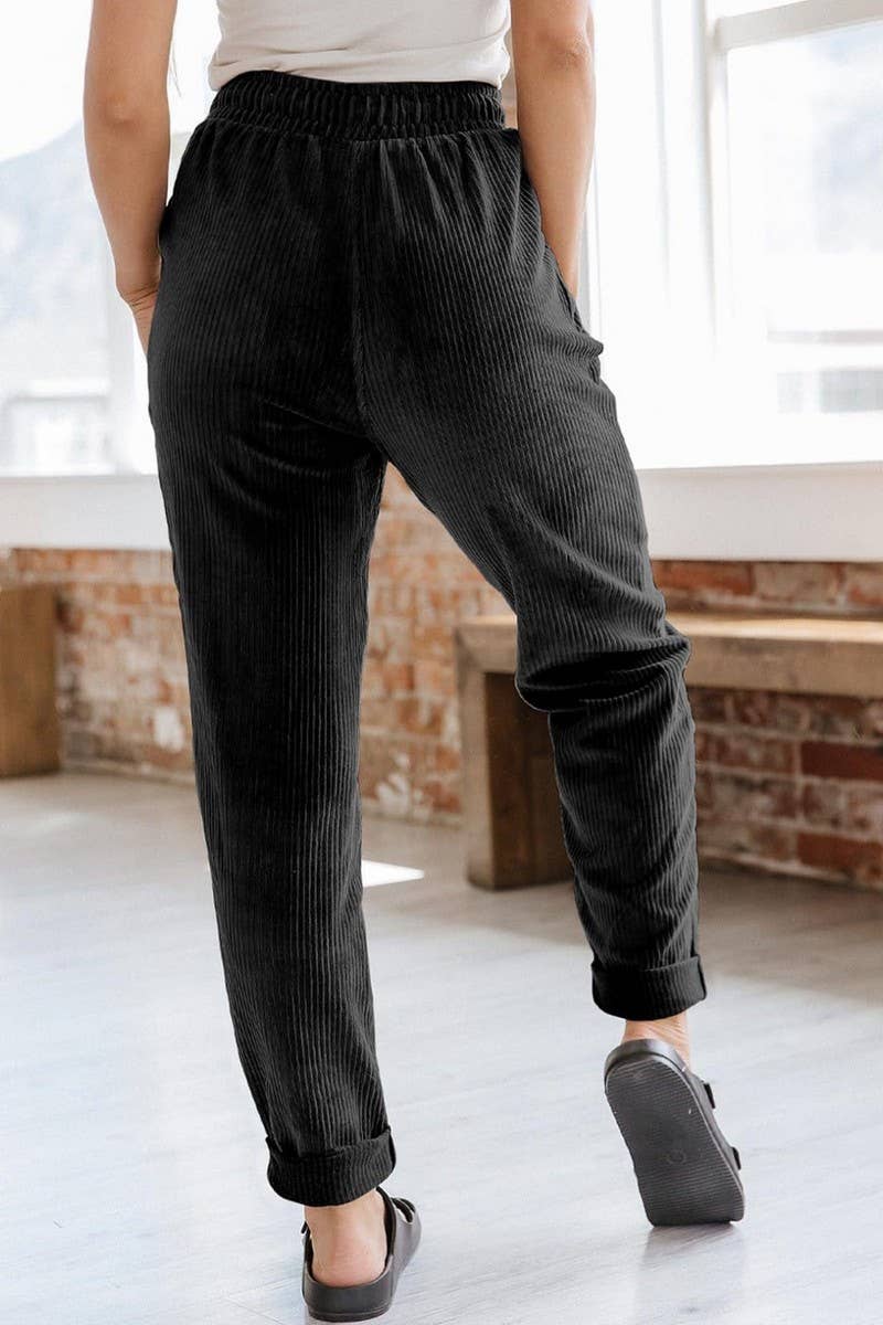 CWBLP0479_CORDUROY ELASTIC WAISTBAND SIDE POCKET TROUSERS