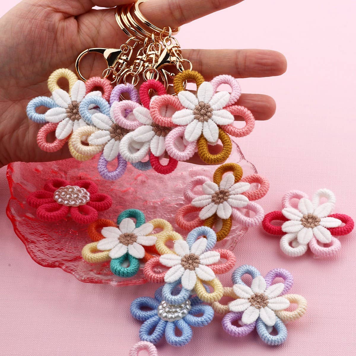 Daisy Woven Pendant Yarn Sunflower Keychain_CWAB5010