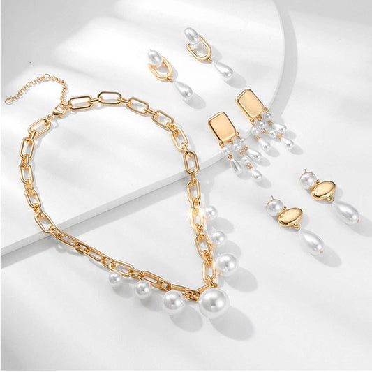FASHIONABLE PEARL IRREGULAR NECKLACE JEWELRY SET