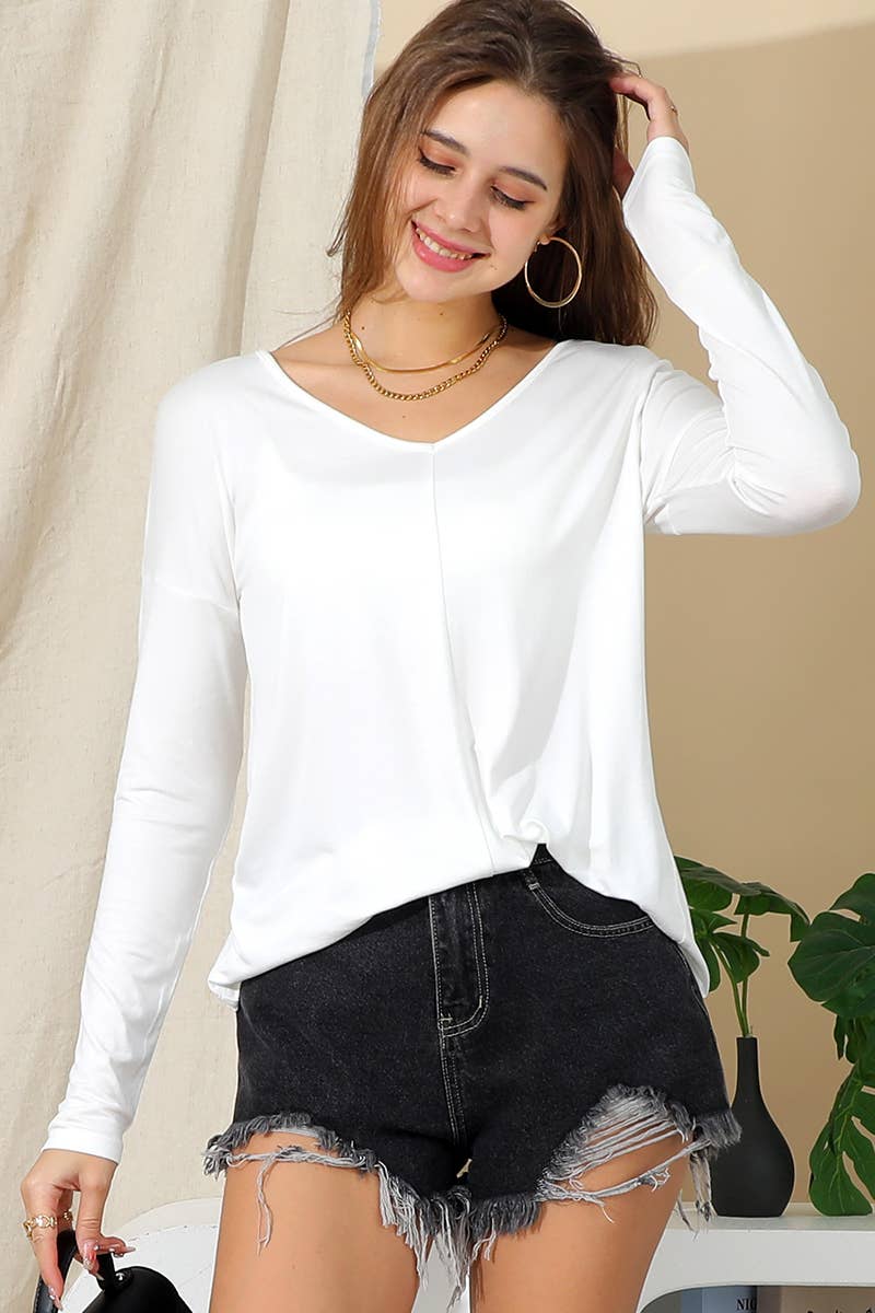SOLID V-NECK LONG SLEEVE T SHIRT_CWTTL1444