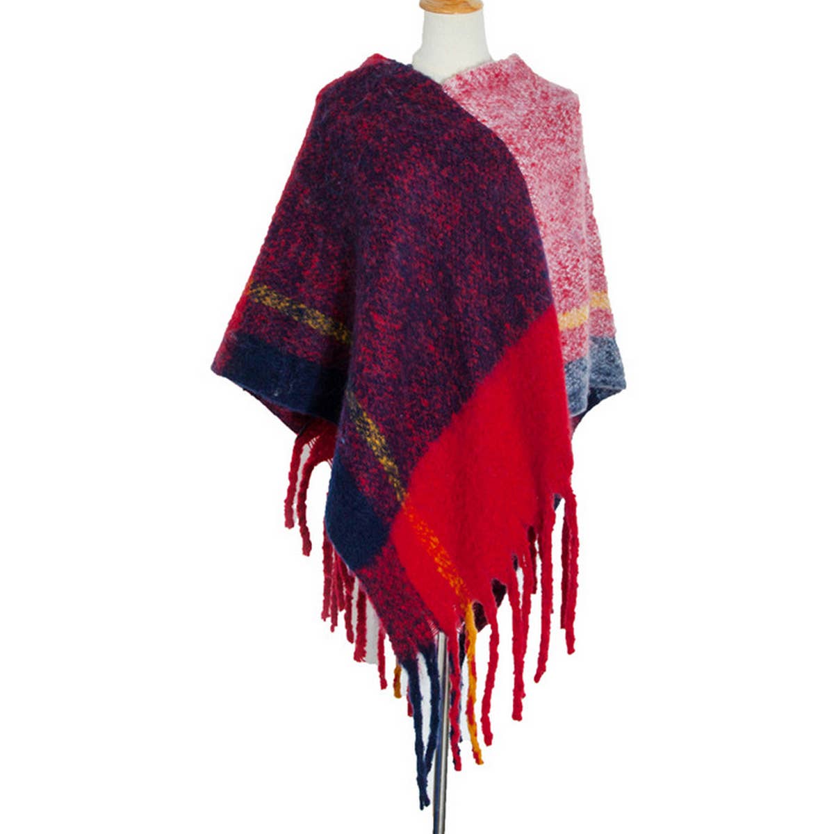 THICK TASSEL COLOR MATCHING PULLOVER CAPE SHAWL