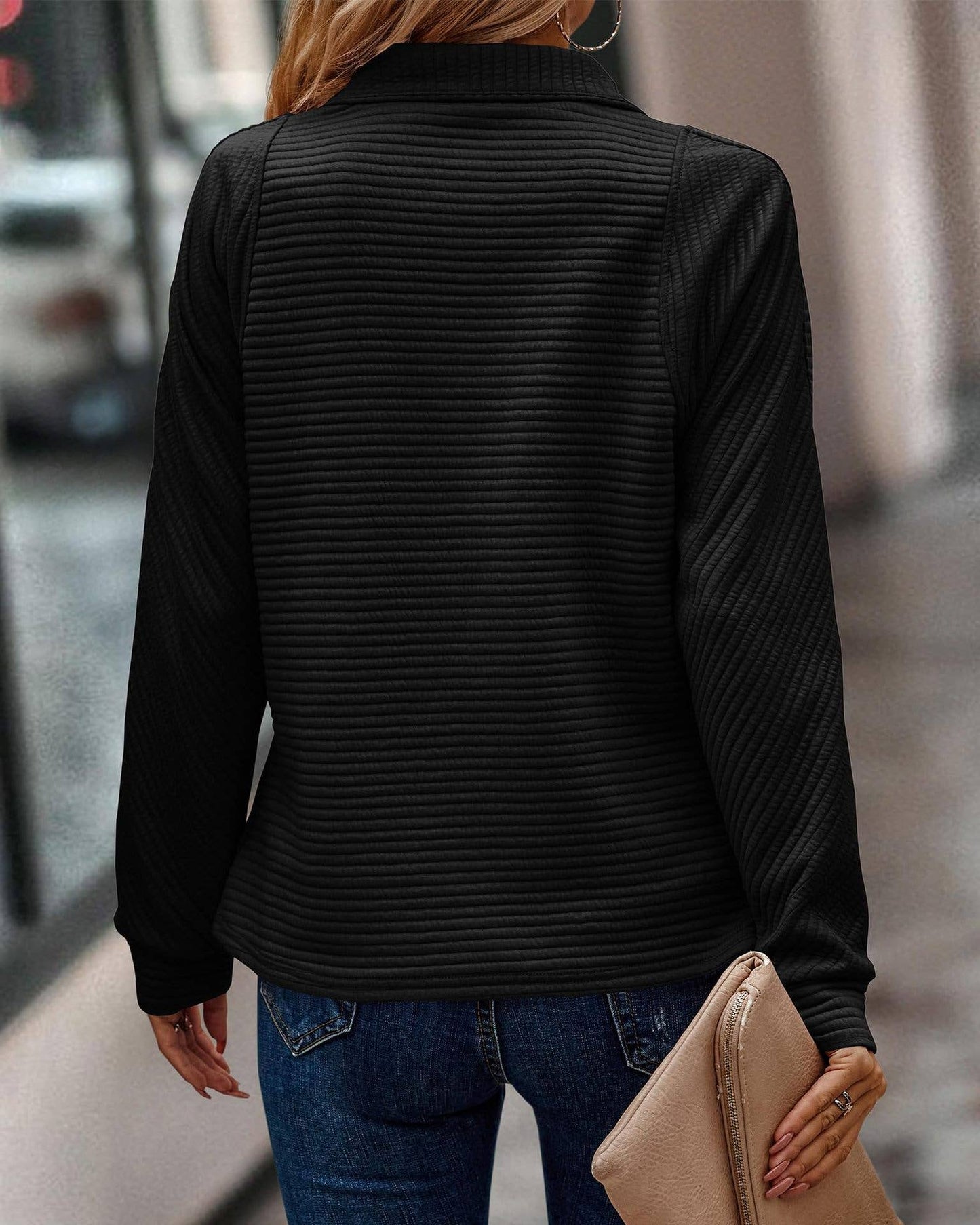 Snake-bone patterned stand-up collar sweatshirt
