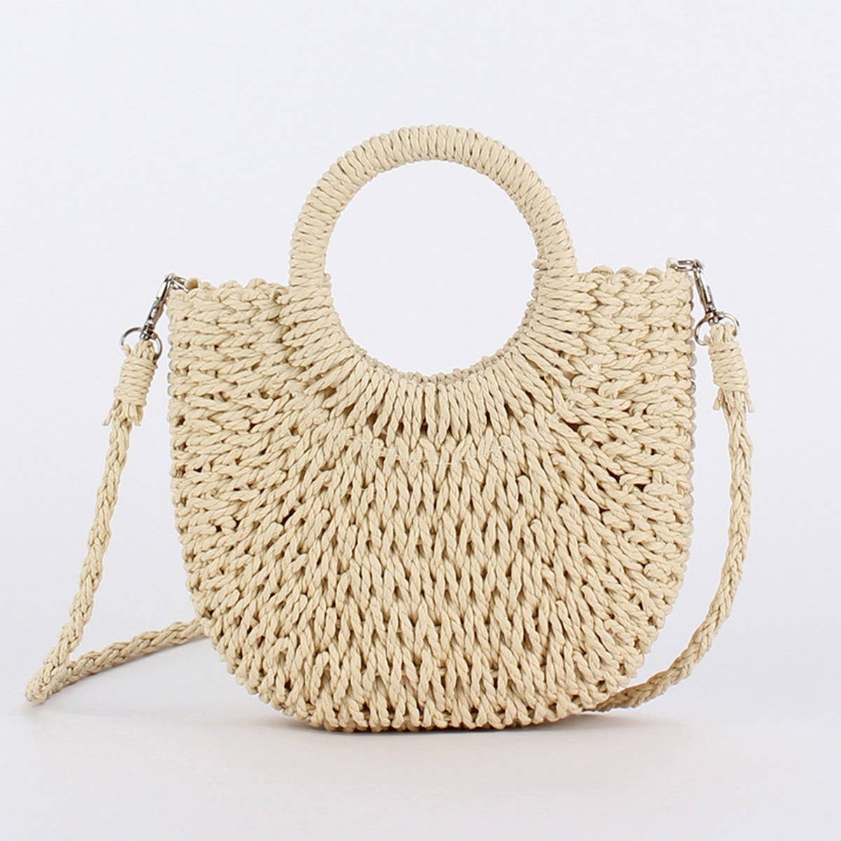 SOLID COLOR SEMI-CIRCLE HANDMADE STRAW BAG_CWAB4696