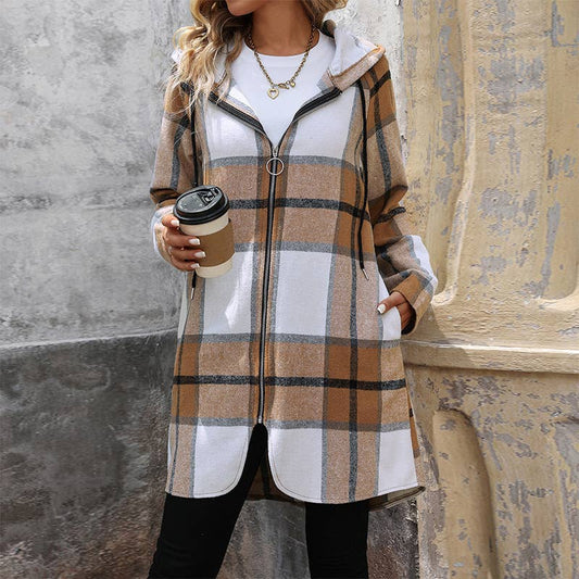 VINTAGE CLASSIC PLAID LONG LOOSE CASUAL HOODIE
