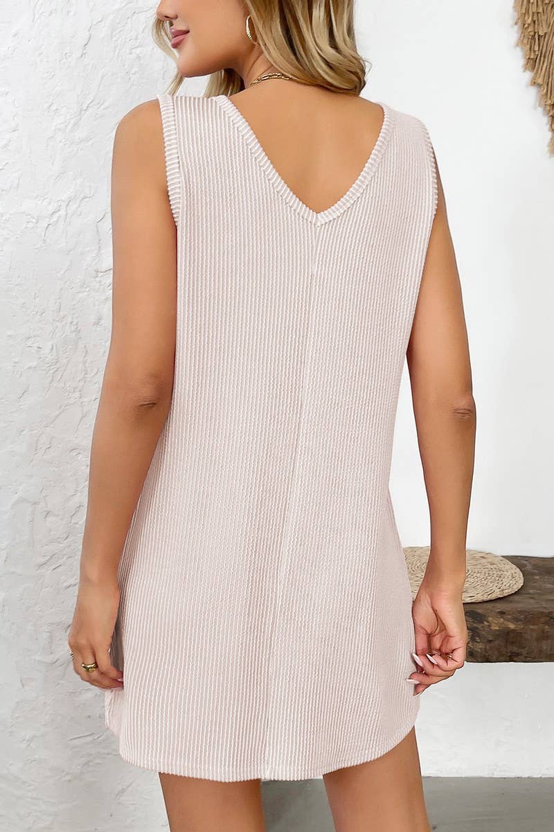 CWDSD6680_SOLID COLOR PULLOVER SLEEVELESS VEST POCKET DRESS