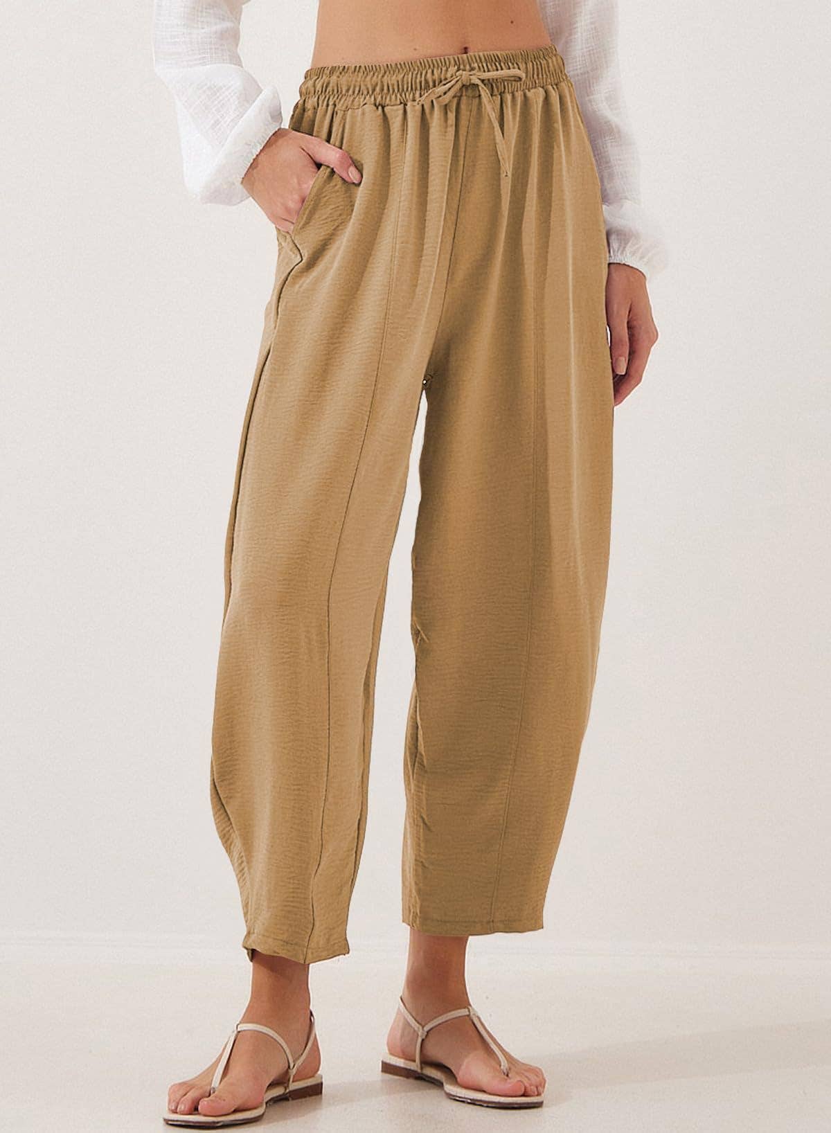 High-waisted loose casual pocket nine-inch pants