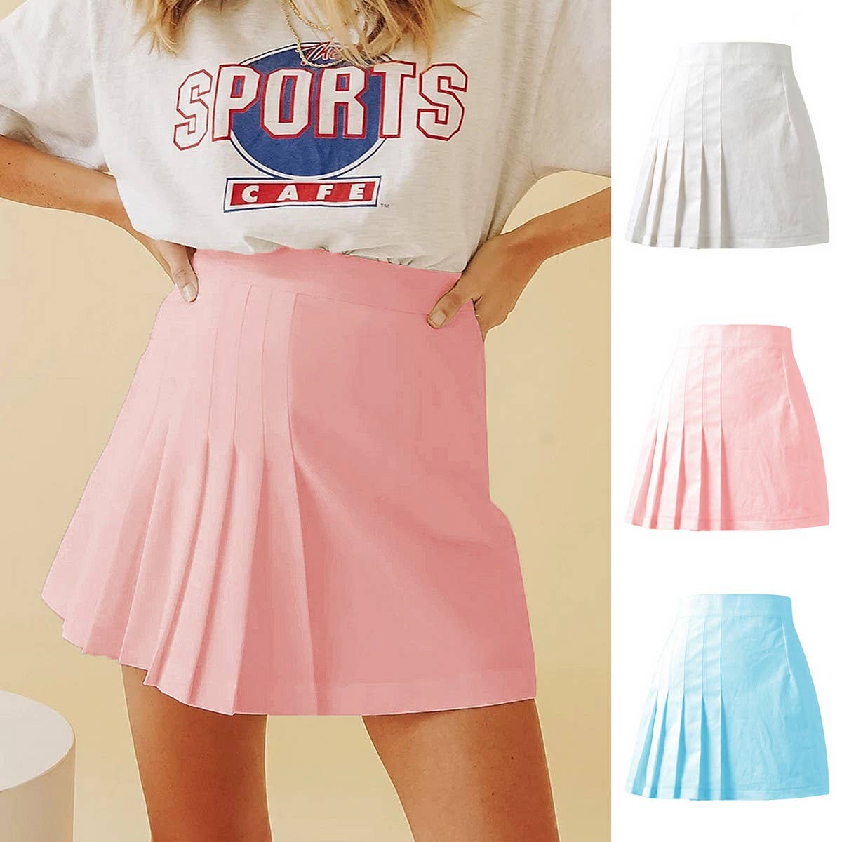 VERSATILE SOLID COLOR PLEATED SHORT SKIRT