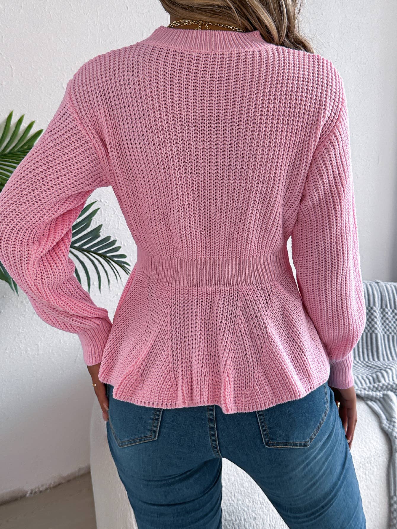 Twist waist falbala long-sleeved sweater