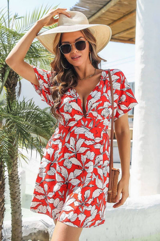 CWDSD2935_DEEP V-NECK BACKLESS RESORT STYLE BEACH DRESS