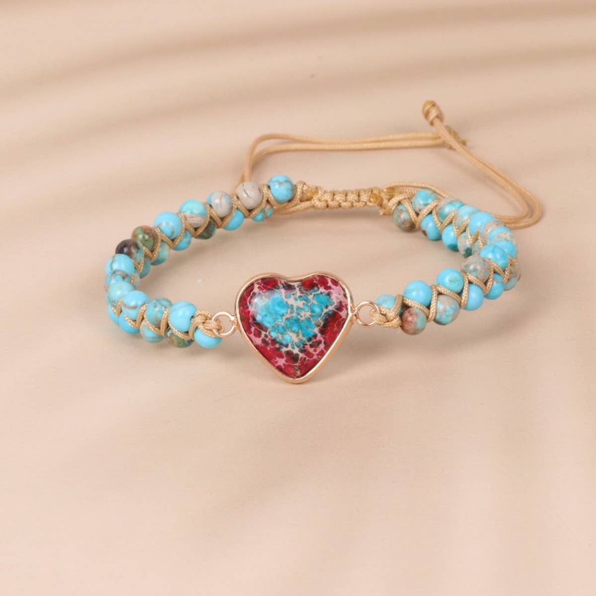 HEART SHAPED CHARM NATURAL STONE WOVEN BRACELET