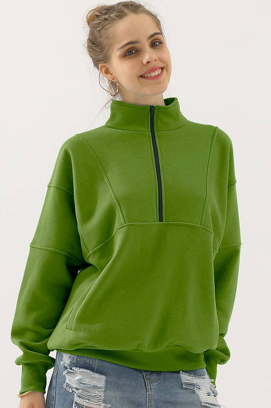 Cwttl900_Half Zip Up Sweatshirt With Kangaroo Pocket