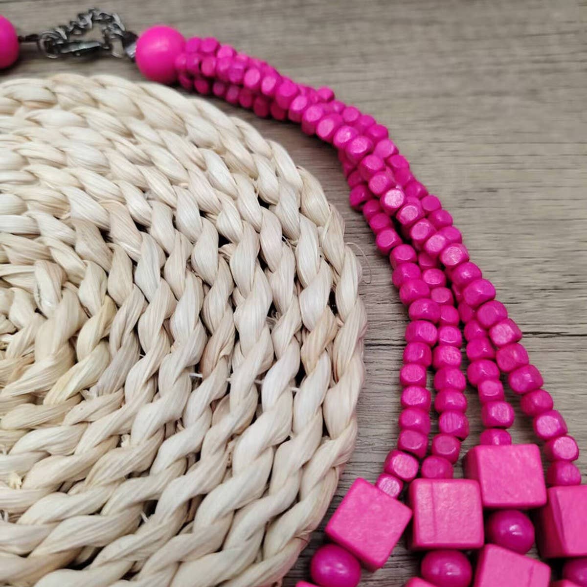 HANDMADE WOODEN SQUARE BEADS MULTI-LAYER NECKLACE