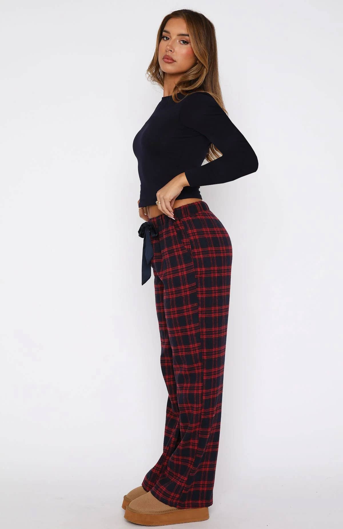 Fashion drawstring checkered straight-leg pants