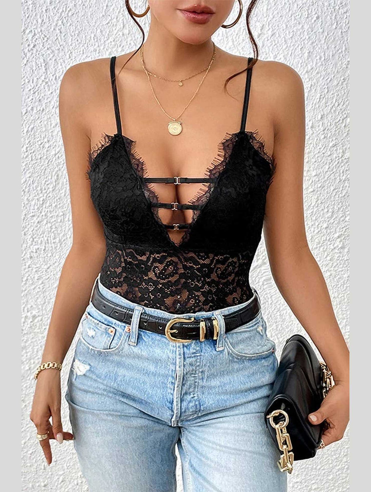 CONDOLE BELT SEXY GAUZE JUMPSUIT_CWSJS0387