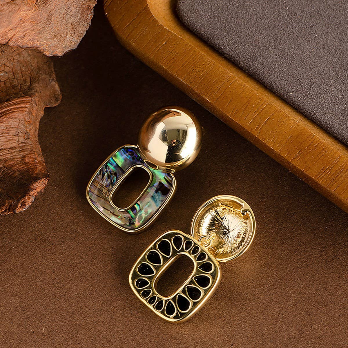 COLORFUL ABALONE PENDANT SILVER NEEDLE EARRINGS