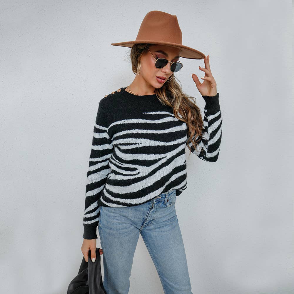 KNIT STRIPED VINTAGE COTTON CREW NECK SWEATER