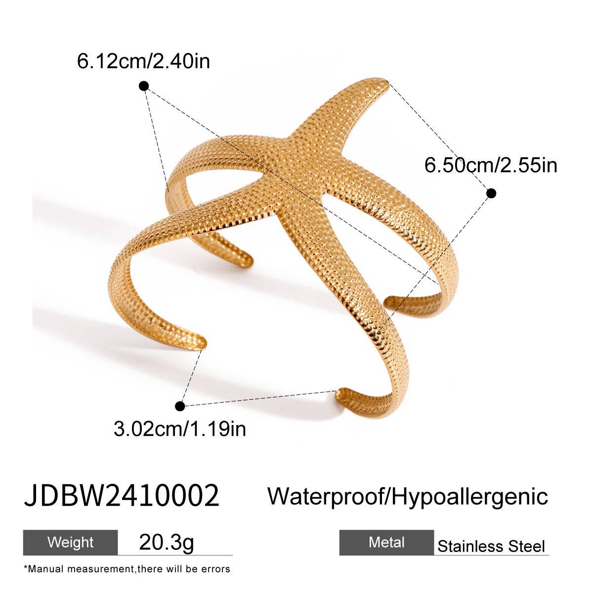 18K Gold Hammered Starfish Open Bangle, No Fade_CWAJE4684