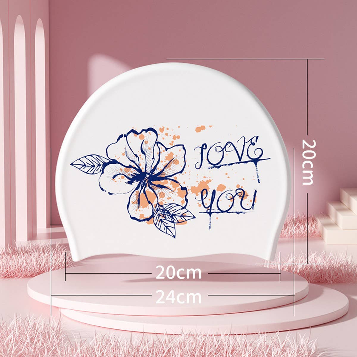 Printed Silicone Swim Cap for Women with Anti-Slip_CWMM6707