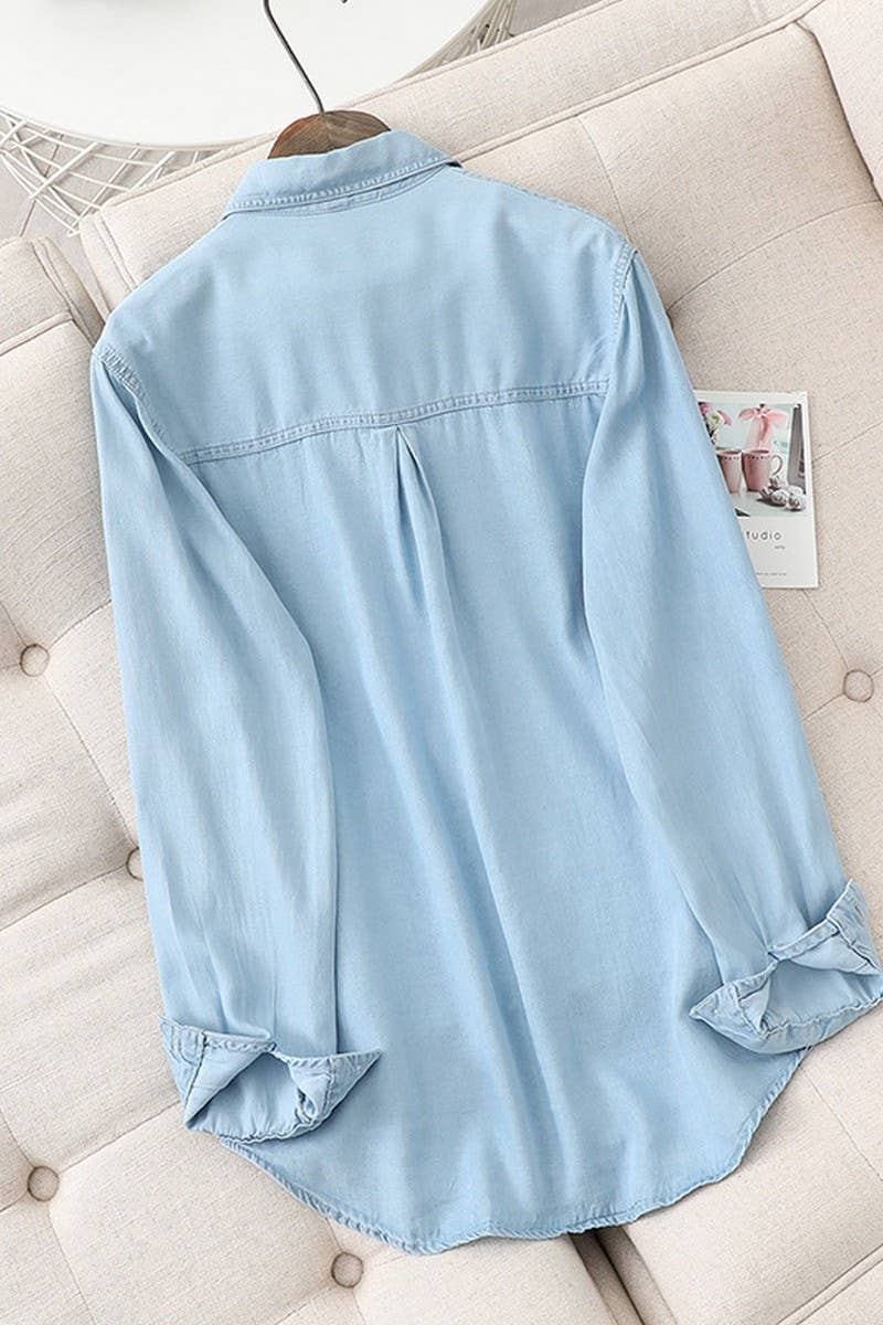 CWOCO0990_SOFT TENCEL LOOSE DENIM BLUE SHIRT COAT